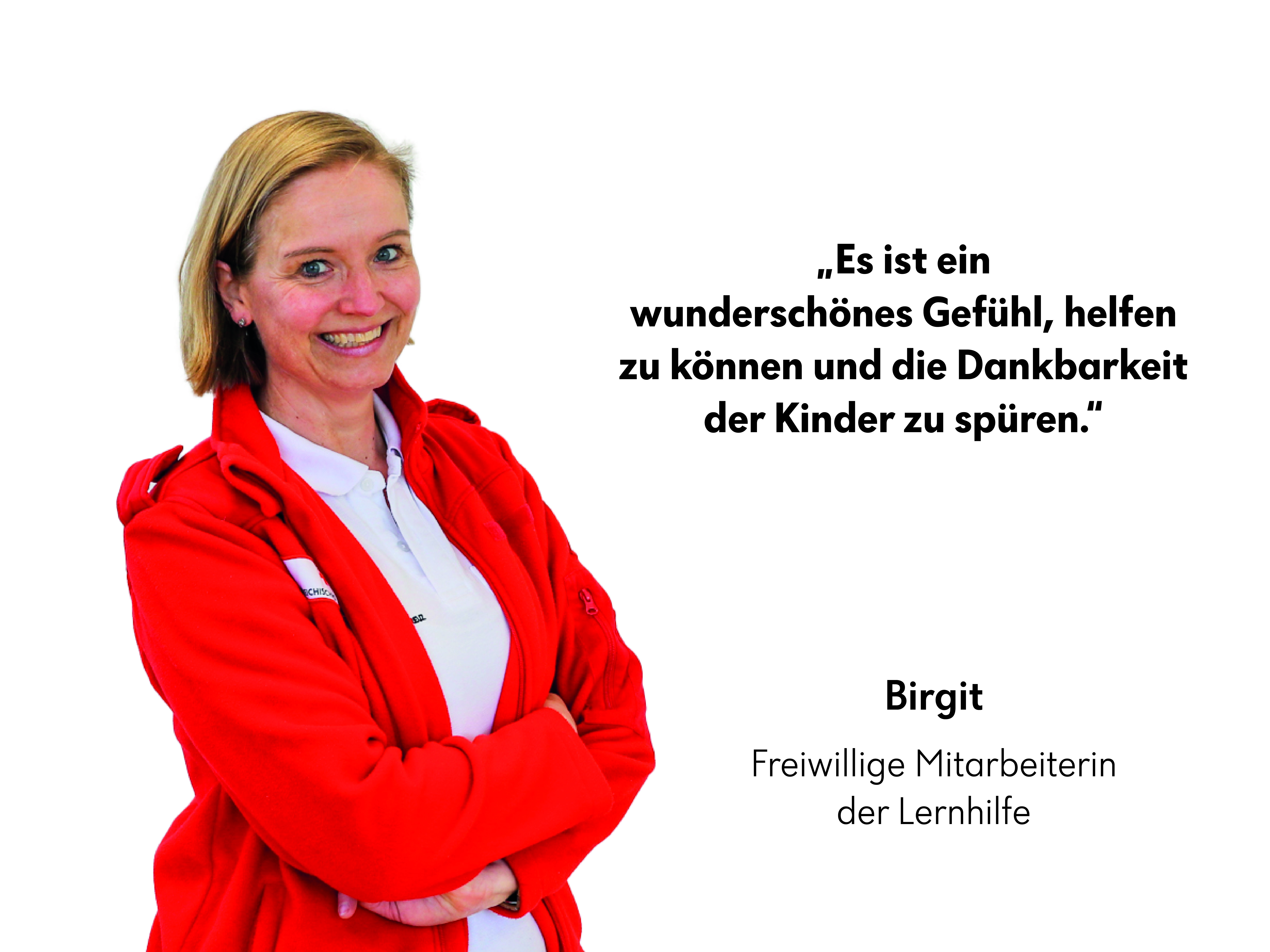 Unsere freiwillige Mitarbeiterin der Lernhilfe Birgit im Interview - © Rotes Kreuz Graz-Stadt / A. Danglmaier Unsere freiwillige Mitarbeiterin in der Lernhilfe, berichtet über ihre Erfahrungen, ihre Beweggründe und die Bedeutung der Lernhilfe.