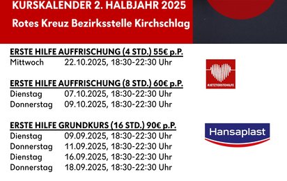 Erste Hilfe Kurskalender zweites Halbjahr