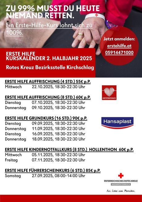 Erste Hilfe Kurskalender zweites Halbjahr