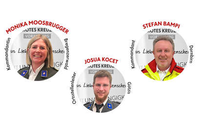 Die neu gewählten Leitungen: Kommandantin Monika Moosbrugger, Kommandant Stefan Bampi, Ortsstellenleiter Josua Kocet.
