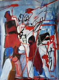 ein rot-dominiertes, abstraktes Acrylbild
