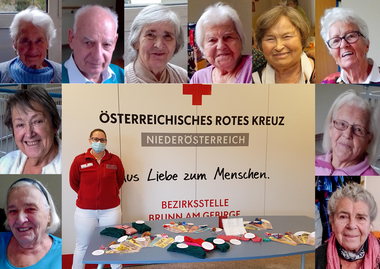 Kollage der TeilnehmerInnen der Seniorennachmittage und der Übergabe der Geschenke für die Klienten und Klientinnen der Hauskrankenpflege.
