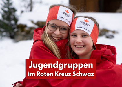 2 Jugendliche mit Linktext "Jugendgruppen im Roten Kreuz Schwaz"