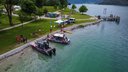 Luftbild am Achensee mit Boot von Polizei und Wasserrettung