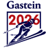 Emblem der 30. Bundesskimeisterschaft des Roten Kreuzes. Ein Skifahrer vor den Worten "Gastein" und "2026".