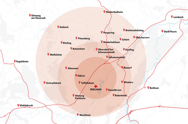 Einsatzgebiet der Rotkreuz Ortsstelle Redlham