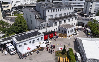 Das Gelände während des Fests aus der Luft