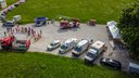 Luftbild am Achensee mit Rettungswägen, Feuerwehr und Polizei
