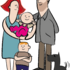 zu sehen ist eine Illustration von einer Familie mit Baby am Arm und Kleinkind auf der Seite. Ein Hund ist auch zu sehen