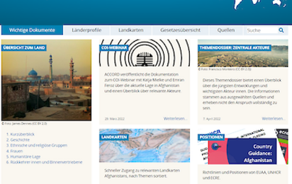 Erweiterte Länderseiten ecoi.net, screenshot Länderseite Afghanistan