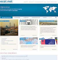 Erweiterte Länderseiten ecoi.net, screenshot Länderseite Afghanistan