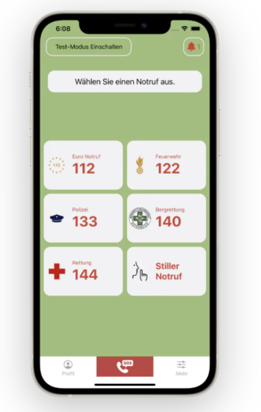 Screenshot der Notruf-App DEC112