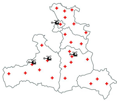 Stützpunkte der Flugrettung auf der Salzburger Landkarte