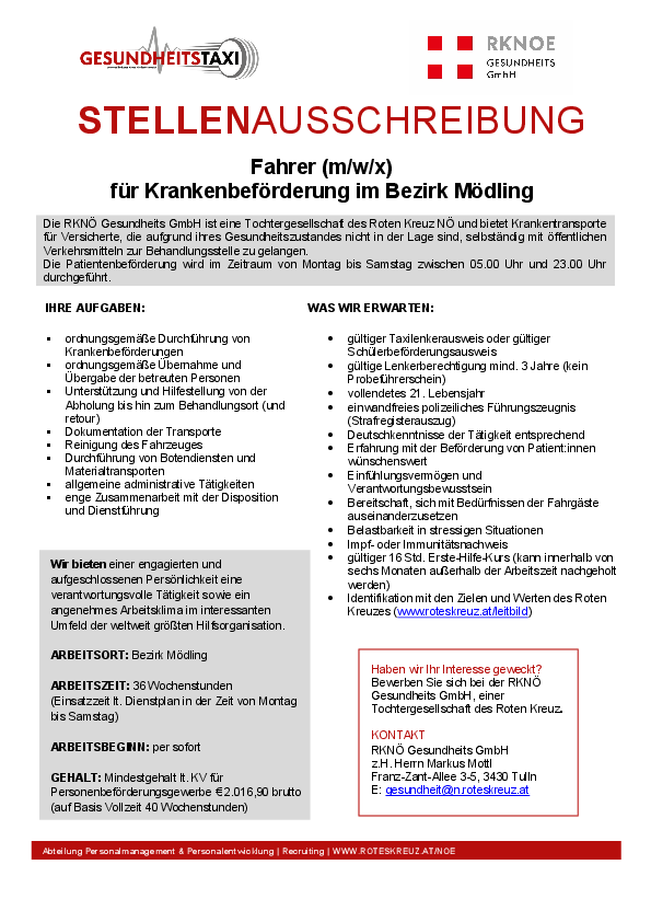Microsoft Word - Stellenausschreibung Fahrer f?r Krankenbef?rderung M?dling