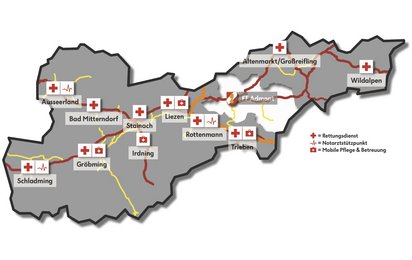 © Rotes Kreuz Liezen Übersichtskarte der Ortsstellen im Bezirk Liezen