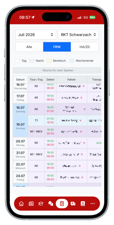 App-Bildschirm Dienstplan