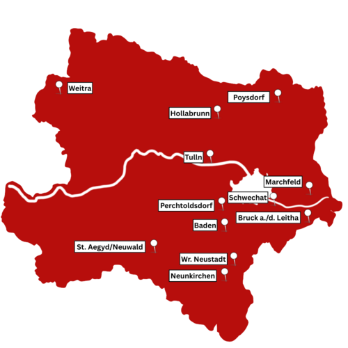 Karte Niederösterreich, Standorte Suchhundestaffeln