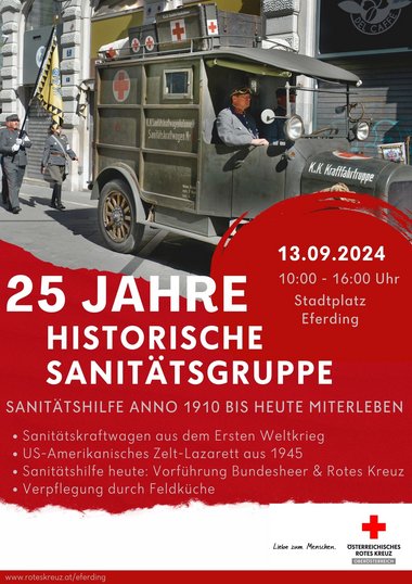 Plakat 25 Jahre Jubiläum Historische Sanitätsgruppe Rotes Kreuz Eferding