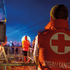 Sanitätsdienst beim Nova Rock-Festival in Nickelsdorf, Sanitäter vor Bühne, abends, 2019