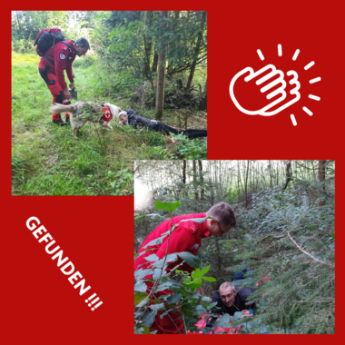 2 Fotos vom Finden der vermissten Personen im Wald