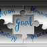 fünf Puzzleteile fügen sich zu einem Puzzle zusammen und verbinden Goal, Planning, Vision, Process, Strategy