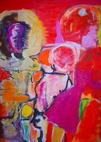 ein rot-dominiertes, abstraktes Acrylbild