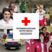 Gevierteltes Bild. Drei Sanitäterpaare und einmal eine ganze Familie sind zu sehen. Links oben sieht man ein Selfie von Vater Christian und Tochter Michaela. Rechts oben sieht man ein Bild der Familie Gruber: Achim trägt seine Frau Katja huckepack. Links unten sieht man Vater Gerhard und Sohn Stefan, wie sie aus den beiden Vordertüren eines Rettungswagens aussteigen und in die Kamera lächeln. Rechts unten sieht man ein Selfie der fünfköpfigen Familie Wutz - alle üben unterschiedliche Tätigkeiten aus, tragen aber die gleiche passende Rote Jacke. Mittig über den vier Bildern liegt das Rote Kreuz mit dem Schriftzug "Österreichisches Rotes Kreuz - Steiermark".