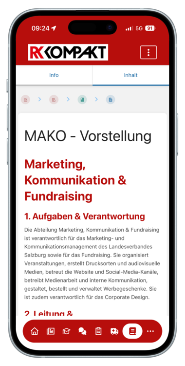 App-Bildschirm mit interner Wissensbasis