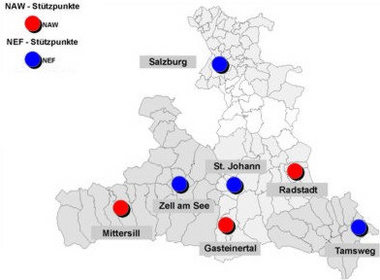 Notarzt Standorte auf der Salzburger Landkarte