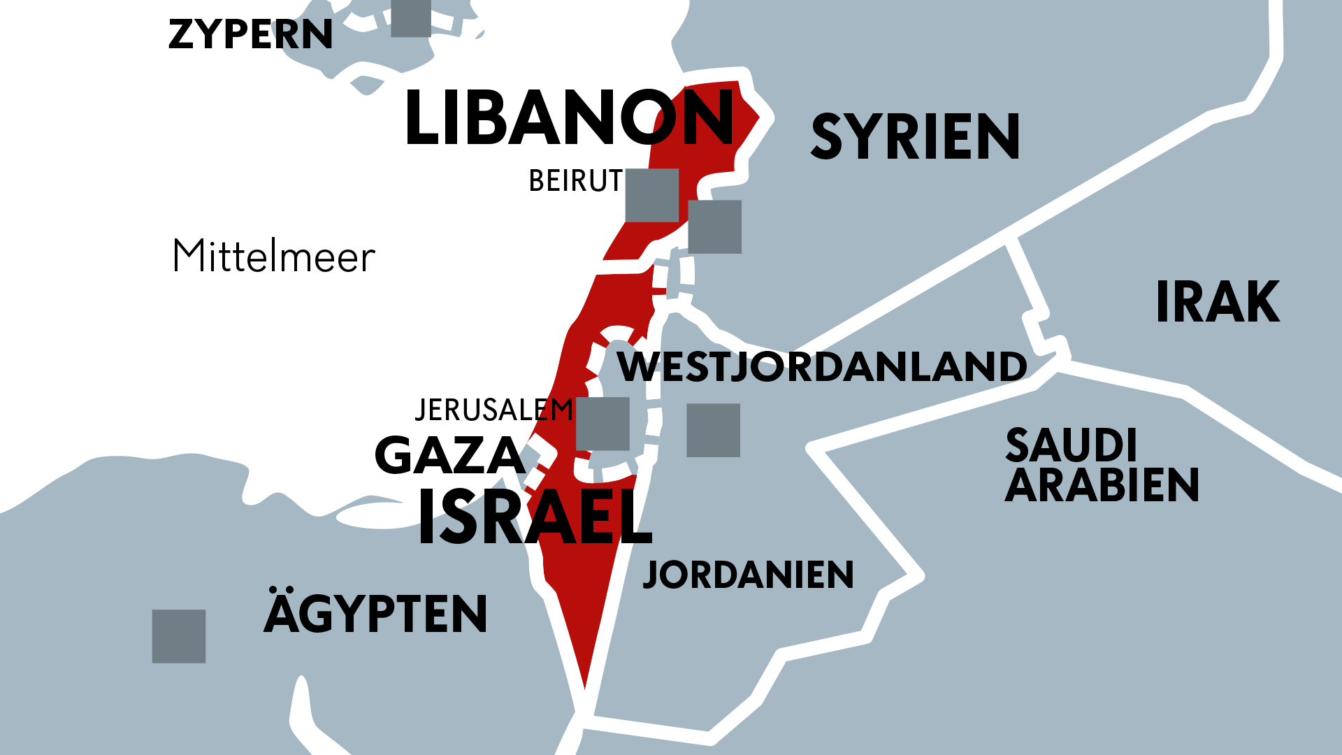 Landkarte Mittelmeer-Israel-Libanon
