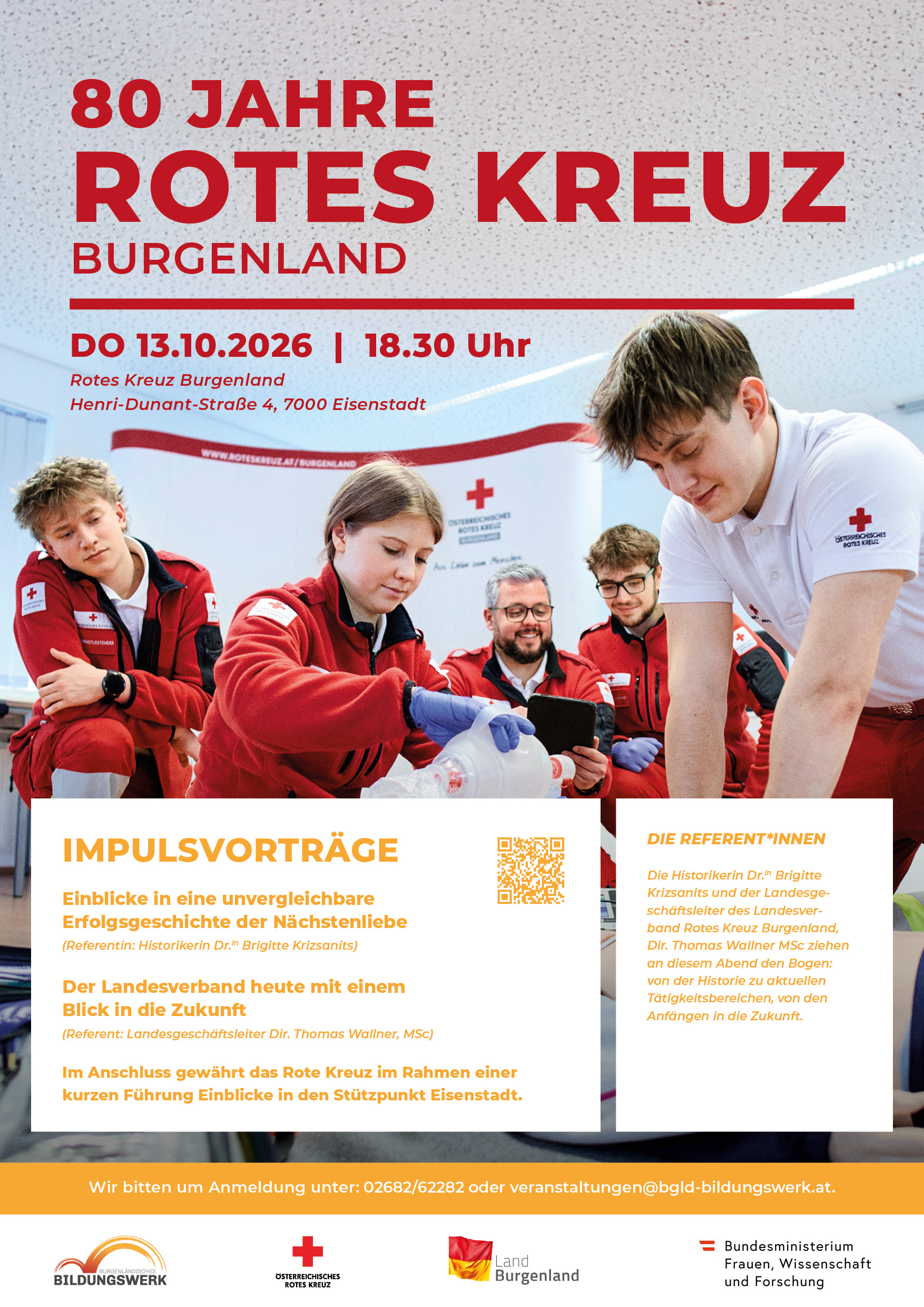 80 Jahre Rotes Kreuz Burgenland: Historikerin Dr. Brigitte Krizsanits und Dir. Thomas Wallner MSc referieren am 13.10.2026 in Eisenstadt.