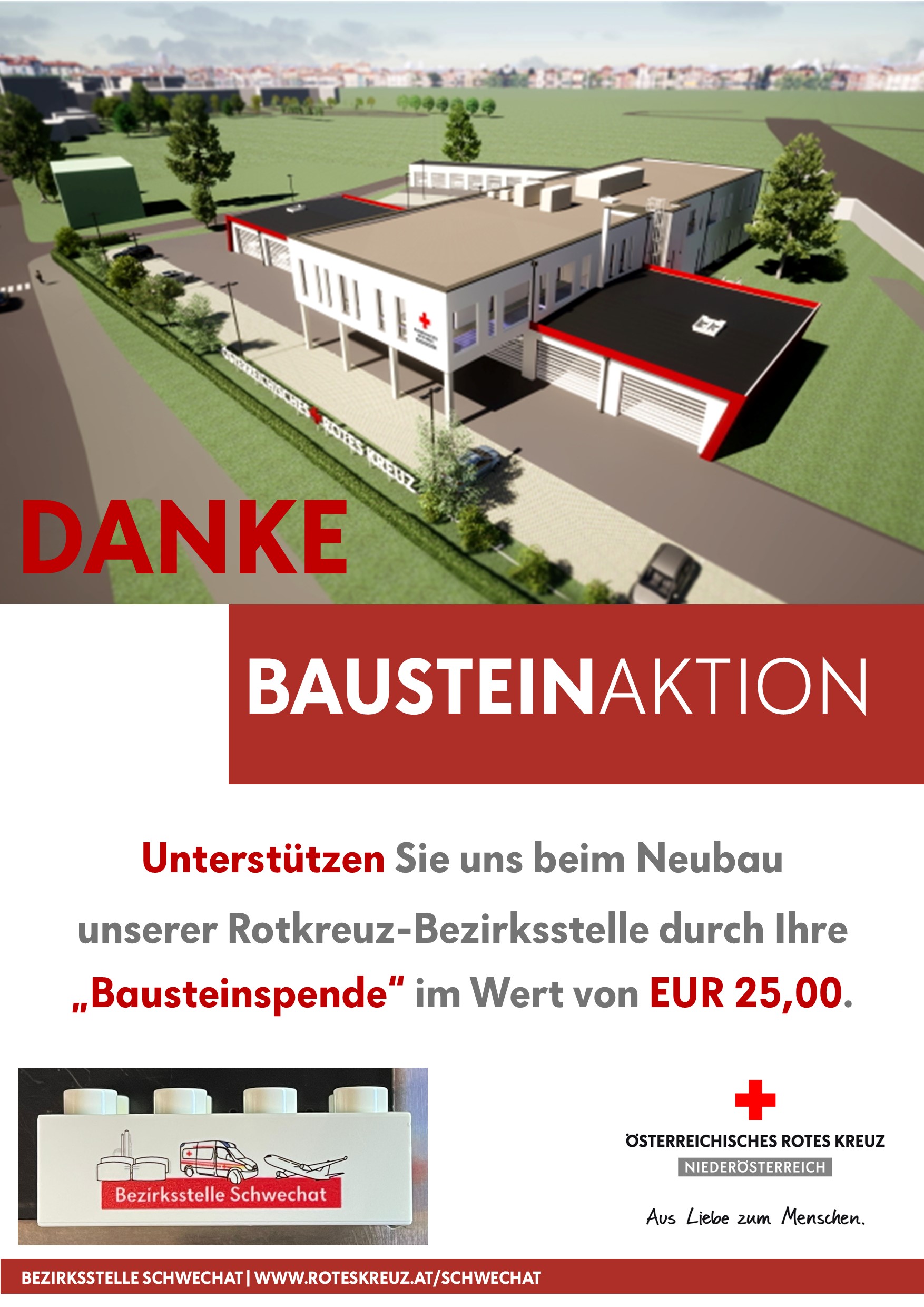 Bausteinaktion - © RK Schwechat / Palkowitz M. Plakat mit Informationen zur Bausteinaktion