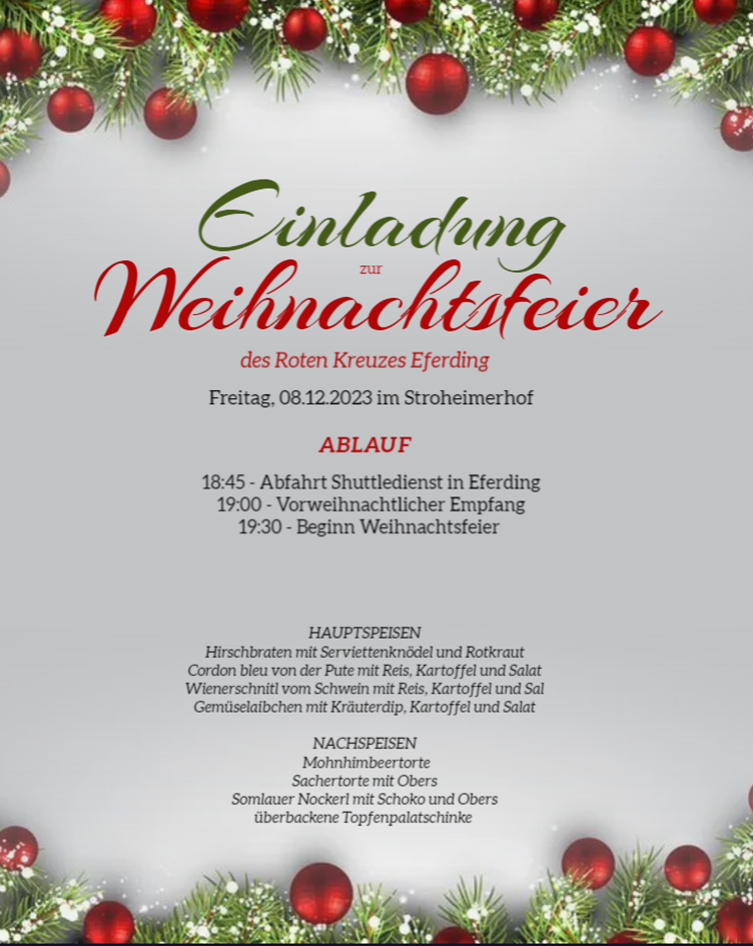 Einladung Weihnachtsfeier OST Eferding