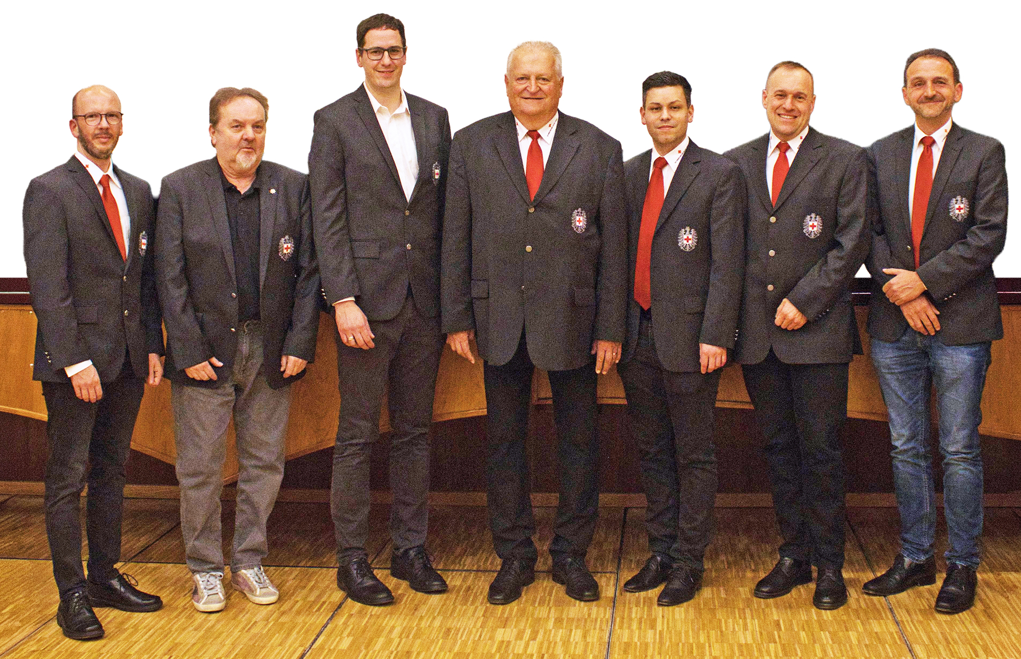 Bezirksrotkreuzarzt Dr. Philipp Stocker, Bezirksstellenleiter Stv. Dr. Hannes Schulhofer, Bezirksfinanz-Referent Florian Glitzner, Bezirksstellenleiter Helmut Gass, Bezirksstellenleiter Stv. Florian Stoppacher, Bezirksstellenleiter Stv. Mario Pfundner und Bezirksstellenleiter Stv. Helmut Maier.