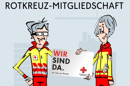 Illustration von zwei Rettungssanitätern in Uniform mit Mitgliedskarte